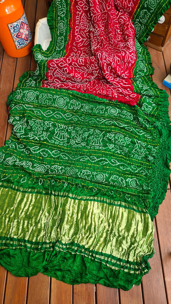 Zynah Pure Gajji Silk Designer Bandhani Saree with Tissue Pallu; Custom Stitched/Ready-made Blouse, Fall, Petticoat; Shipping available USA, Worldwide