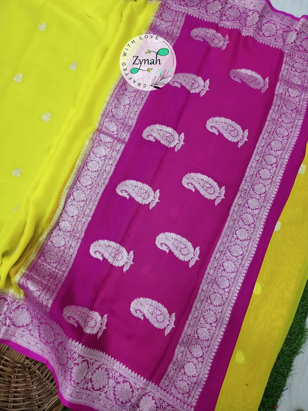 Zynah Pure Banarasi Handloom Khaddi Georgette Saree with Zari Weave; Custom Stitched/Ready-made Blouse, Fall, Petticoat; Shipping available USA, Worldwide