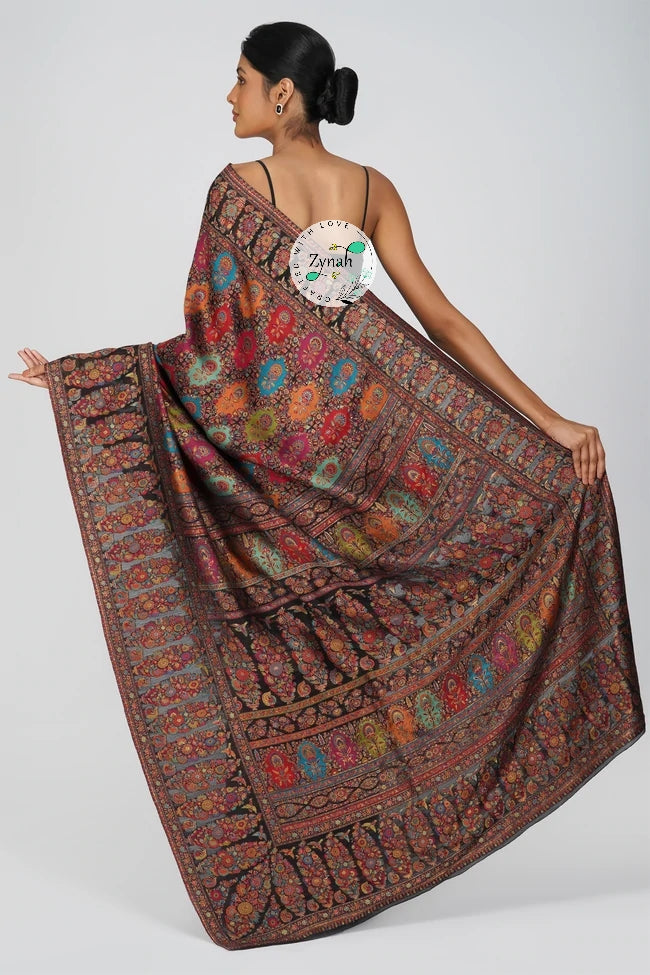 Zynah Pure Silk Kani Jamawar Saree with Grand Pallu & Border; Custom Stitched/Ready-made Blouse, Fall, Petticoat; Shipping available USA, Worldwide