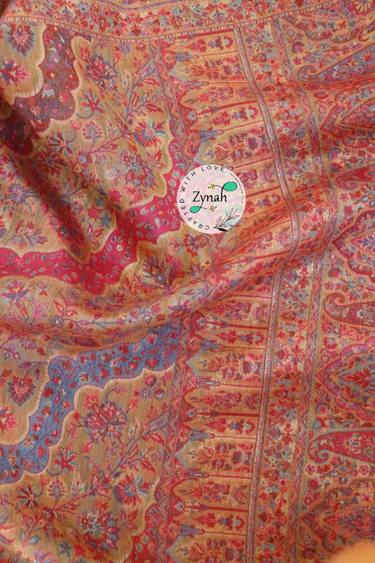 Zynah Pure Silk Kani Jamawar Saree with Grand Pallu & Border; Custom Stitched/Ready-made Blouse, Fall, Petticoat; Shipping available USA, Worldwide