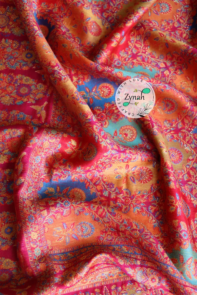 Zynah Pure Silk Kani Jamawar Saree with Grand Pallu & Border; Custom Stitched/Ready-made Blouse, Fall, Petticoat; Shipping available USA, Worldwide
