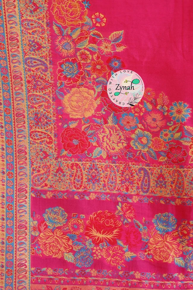 Zynah Pure Silk Kani Jamawar Saree with Grand Pallu & Border; Custom Stitched/Ready-made Blouse, Fall, Petticoat; Shipping available USA, Worldwide