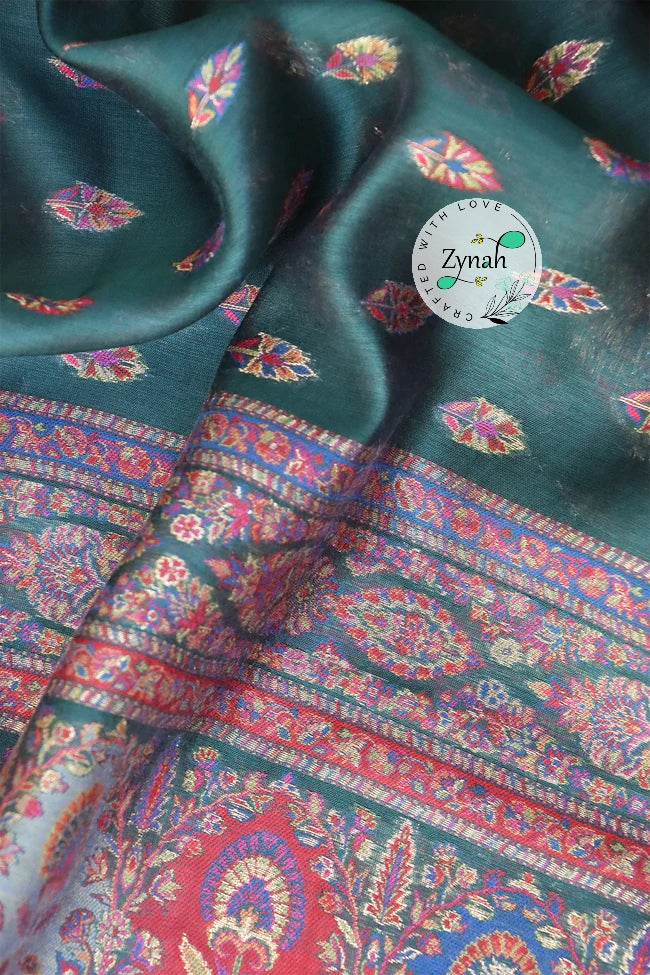 Zynah Pure Silk Kani Jamawar Saree with Butis Body, Grand Pallu & Border; Custom Stitched/Ready-made Blouse, Fall, Petticoat; Shipping available USA, Worldwide