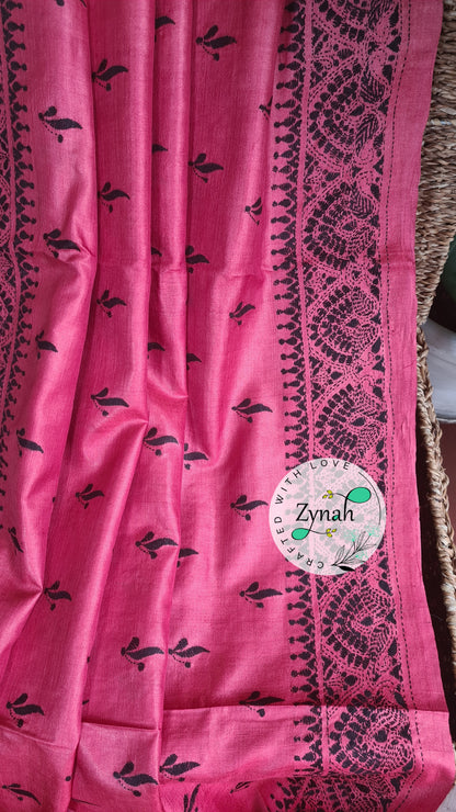 Zynah Pure Tussar Silk Kantha Saree; Custom Stitched/Ready-made Blouse, Fall, Petticoat; Shipping available USA, Worldwide