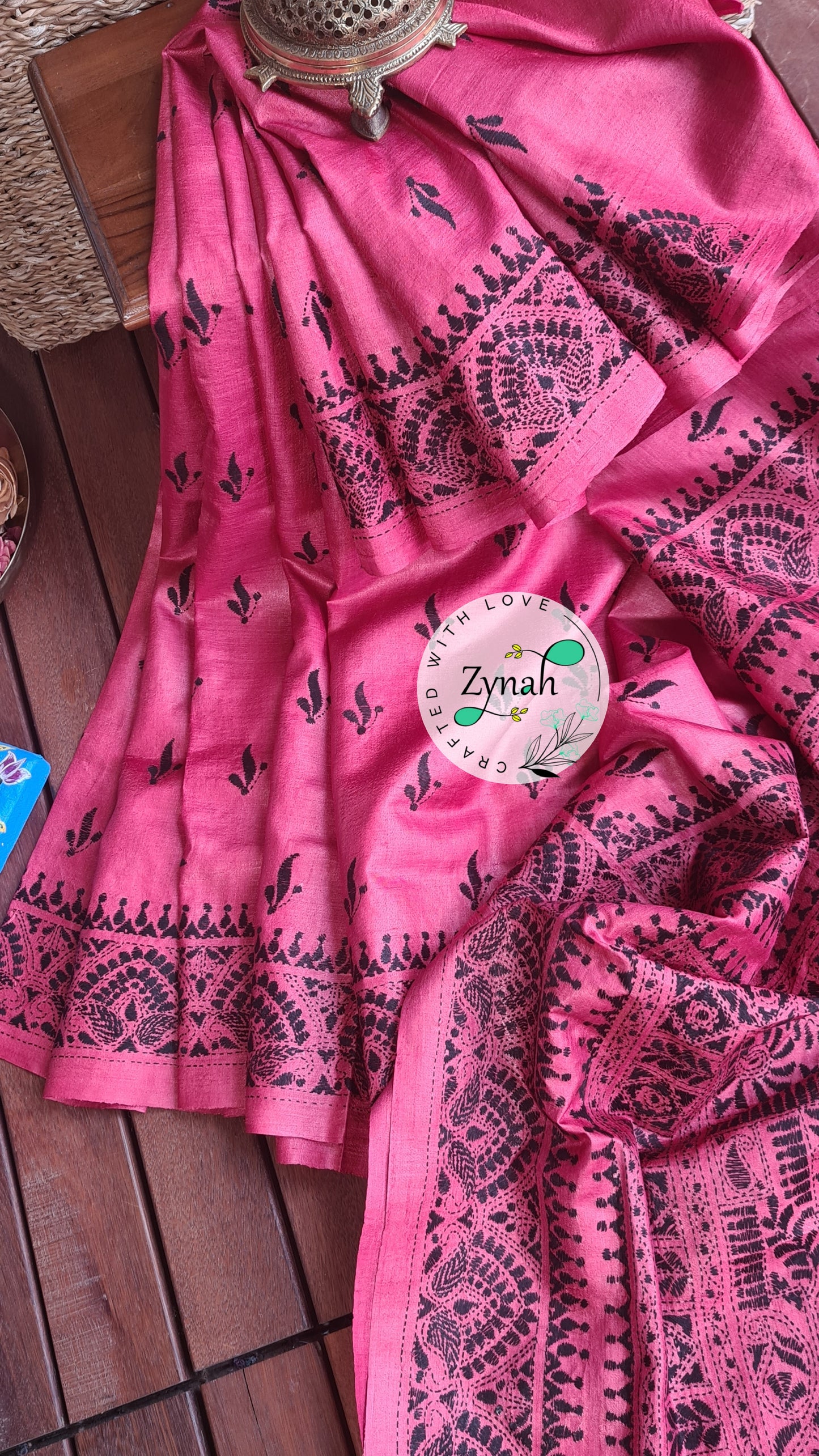 Zynah Pure Tussar Silk Kantha Saree; Custom Stitched/Ready-made Blouse, Fall, Petticoat; Shipping available USA, Worldwide