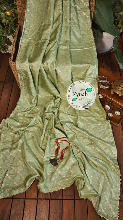 Zynah Pure Munga Silk Saree with Diagonal Stripes, Lehariya Style Weaving & Lace Border; Custom Stitched/Ready-made Blouse, Fall, Petticoat; Shipping available USA, Worldwide