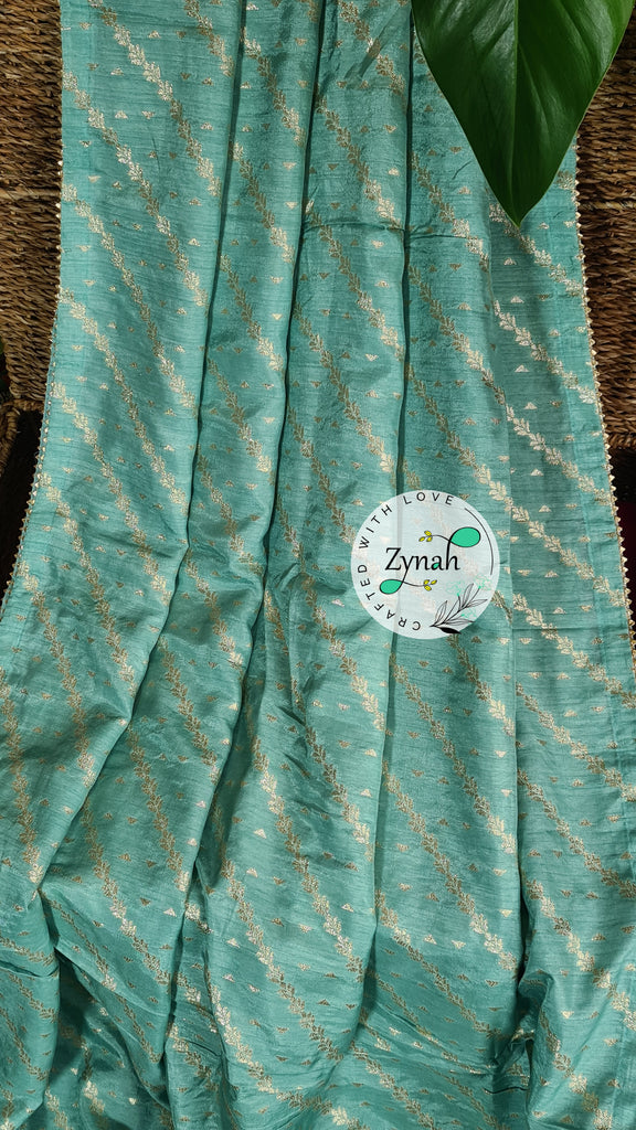 Zynah Pure Munga Silk Saree with Diagonal Stripes, Lehariya Style Weaving & Lace Border; Custom Stitched/Ready-made Blouse, Fall, Petticoat; Shipping available USA, Worldwide