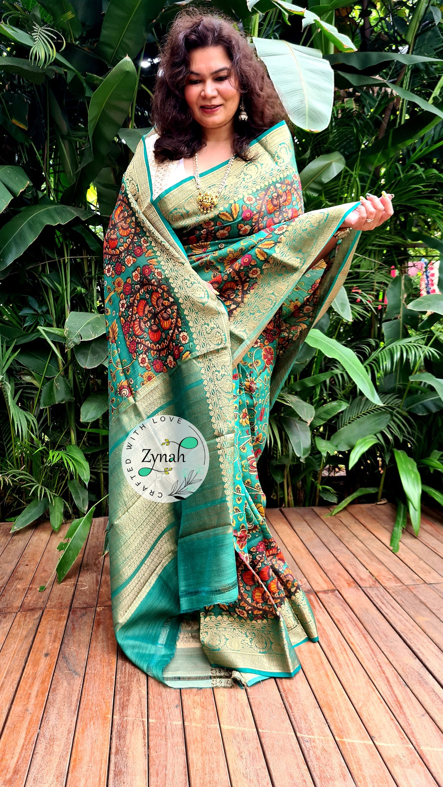 Zynah Pure Tussar Silk Banarasi Kalamkari Saree with Antique zari weave; Custom Stitched/Ready-made Blouse, Fall, Petticoat; Shipping available USA, Worldwide
