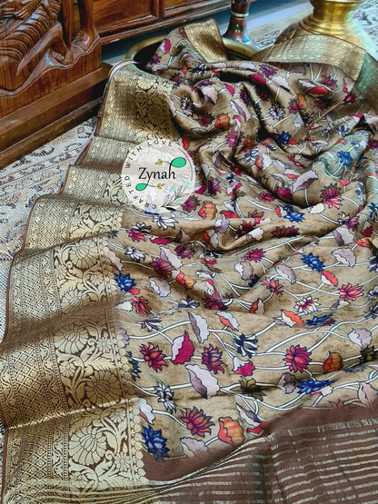 Zynah Pure Munga Silk Saree with Trendy prints & Zari Weave Border; Custom Stitched/Ready-made Blouse, Fall, Petticoat; Shipping available USA, Worldwide