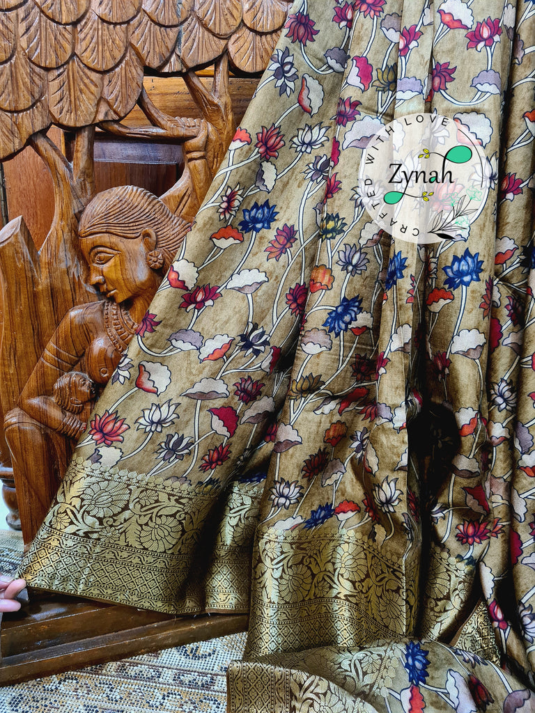 Zynah Pure Munga Silk Saree with Trendy prints & Zari Weave Border; Custom Stitched/Ready-made Blouse, Fall, Petticoat; Shipping available USA, Worldwide