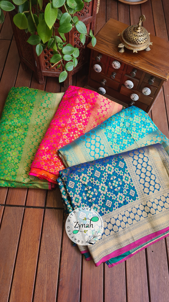 Zynah Pure Soft Silk Banarasi Saree with Patan Patola Weave; Custom Stitched/Ready-made Blouse, Fall, Petticoat; Shipping available USA, Worldwide