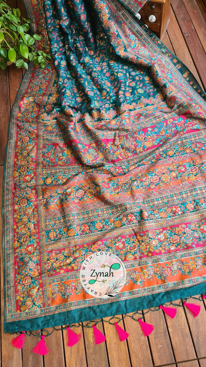 Zynah Pure Kani Silk Cotton Saree with Grand Pallu; Custom Stitched/Ready-made Blouse, Fall, Petticoat; Shipping available USA, Worldwide