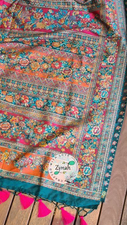 Zynah Pure Kani Silk Cotton Saree with Grand Pallu; Custom Stitched/Ready-made Blouse, Fall, Petticoat; Shipping available USA, Worldwide