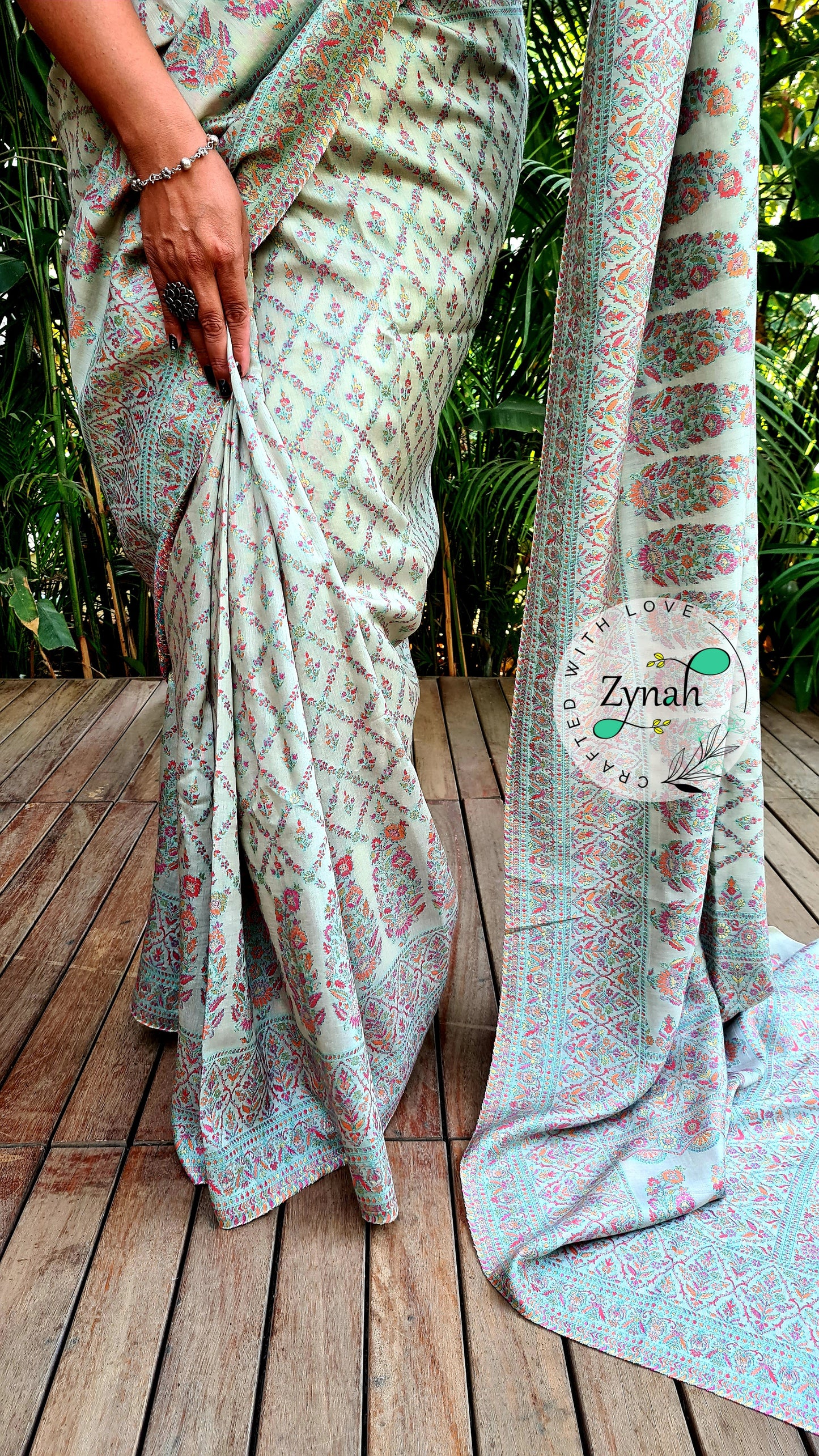 Zynah Pure Silk Kani Jamawar Style Saree with Grand Pallu & Border; Custom Stitched/Ready-made Blouse, Fall, Petticoat; Shipping available USA, Worldwide