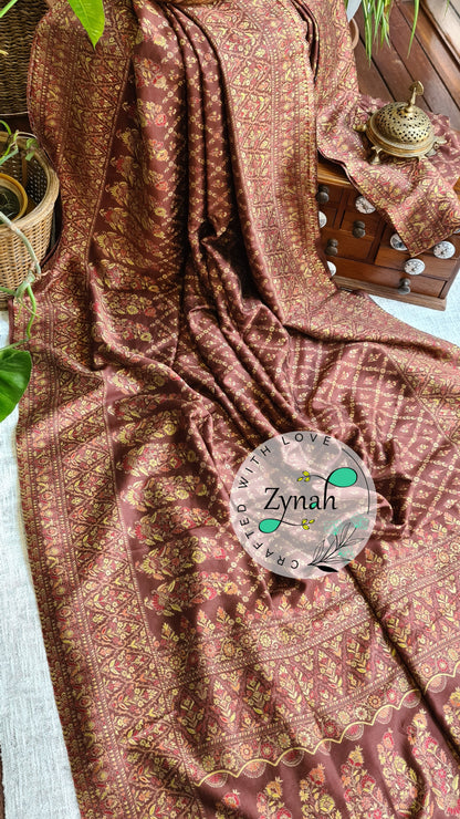 Zynah Pure Silk Kani Jamawar Style Saree with Grand Pallu & Border; Custom Stitched/Ready-made Blouse, Fall, Petticoat; Shipping available USA, Worldwide