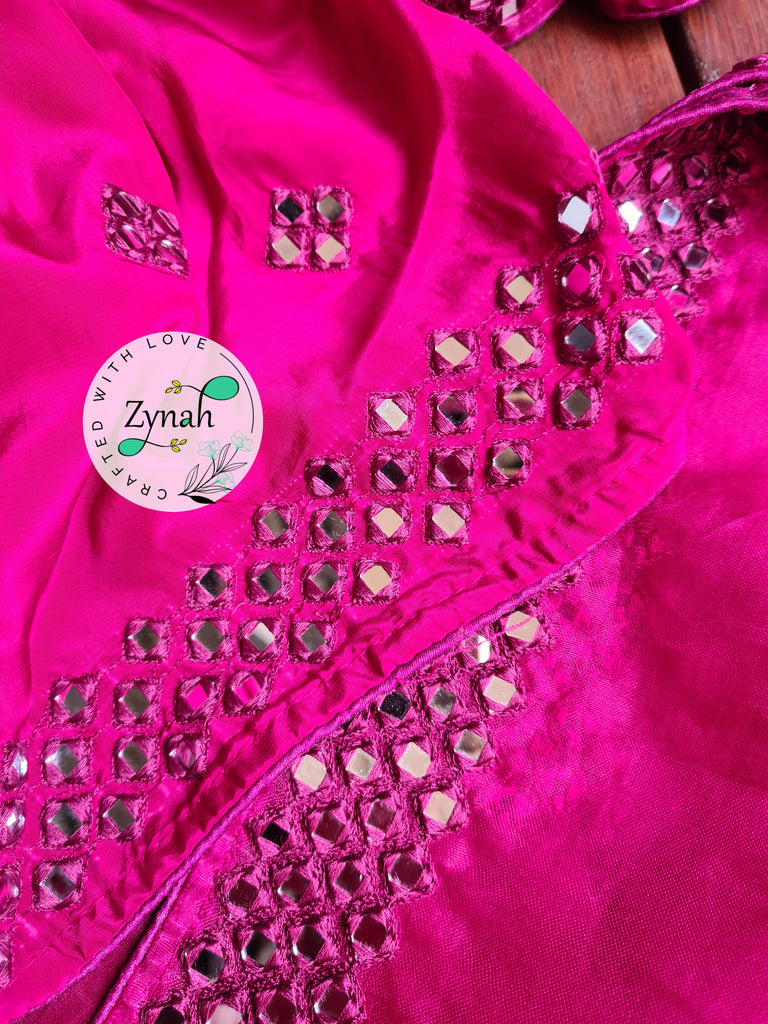 Zynah Pure Organza Silk Saree with Mirror Kutchi Work; Custom Stitched/Ready-made Blouse, Fall, Petticoat; Shipping available USA, Worldwide