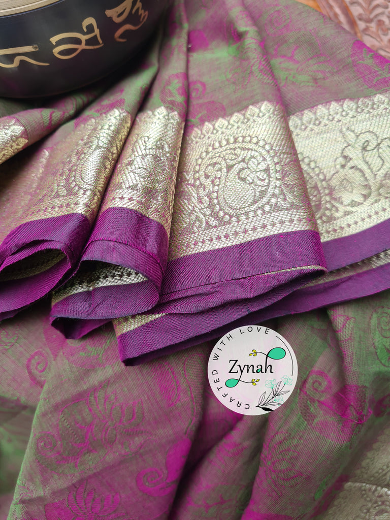 Zynah Violet Color Pure Handspun Cotton Saree with Zari Weave Border; Custom Stitched/Ready-made Blouse, Fall, Petticoat; Shipping available USA, Worldwide