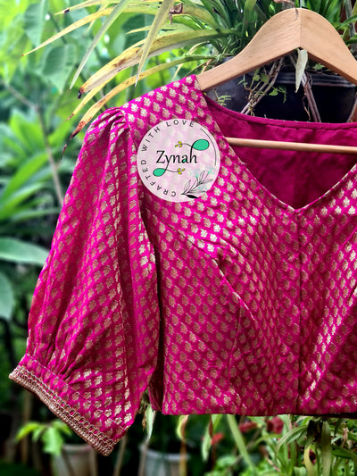 Zynah Pre-order Pure Silk Pink Color Blouse with Butis weave; Shipping available USA & Worldwide