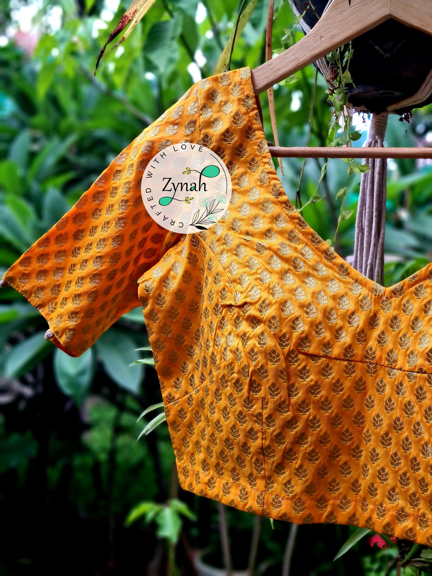 Zynah Pre-order Pure Silk Yellow Color Blouse with Butis weave; Shipping available USA & Worldwide