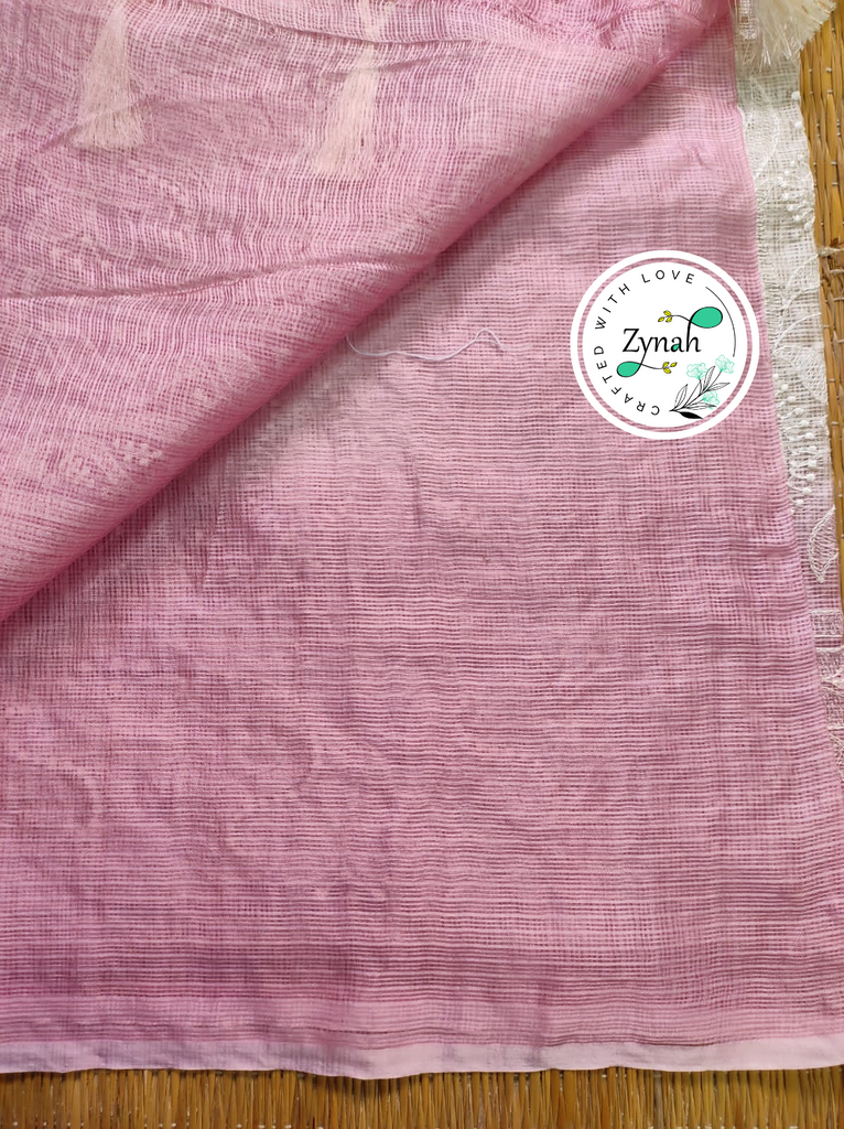 Zynah Off-White & Pink Color Pure Tussar Kota Silk Saree with Heavy Chikankari Embroidery; Custom Stitched/Ready-made Blouse, Fall, Petticoat; Shipping available USA, Worldwide