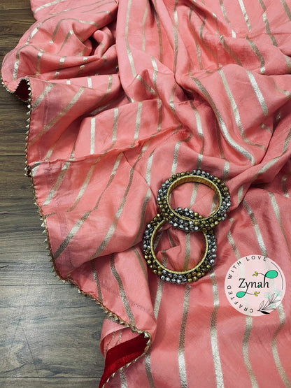 Zynah Pure Munga Silk Saree with Diagonal Stripes, Lehariya Style Weaving & Lace Border; Custom Stitched/Ready-made Blouse, Fall, Petticoat; Shipping available USA, Worldwide