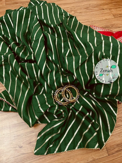 Zynah Pure Munga Silk Saree with Diagonal Stripes, Lehariya Style Weaving & Lace Border; Custom Stitched/Ready-made Blouse, Fall, Petticoat; Shipping available USA, Worldwide