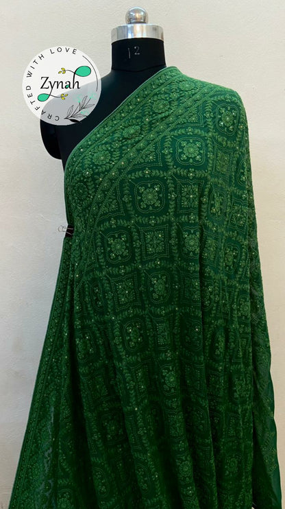 Zynah Pure Georgette Chikankari Saree with Sequence work; Custom Stitched/Ready-made Blouse, Fall, Petticoat; Shipping available USA, Worldwide