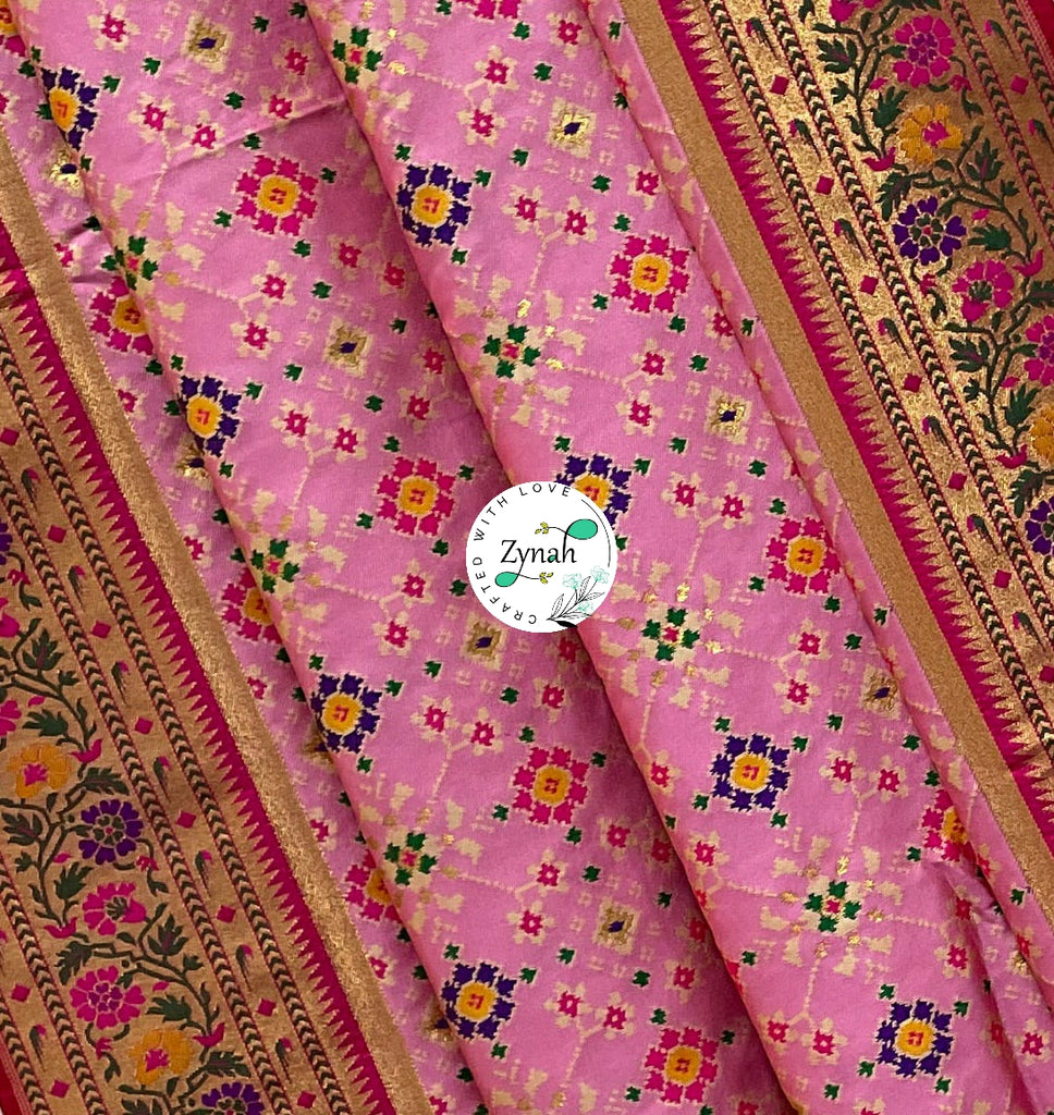 Zynah Pure Banarasi Soft Silk Saree, Patola Weave, Paithani Border & Pallu; Custom Stitched/Ready-made Blouse, Fall, Petticoat; Shipping available USA, Worldwide