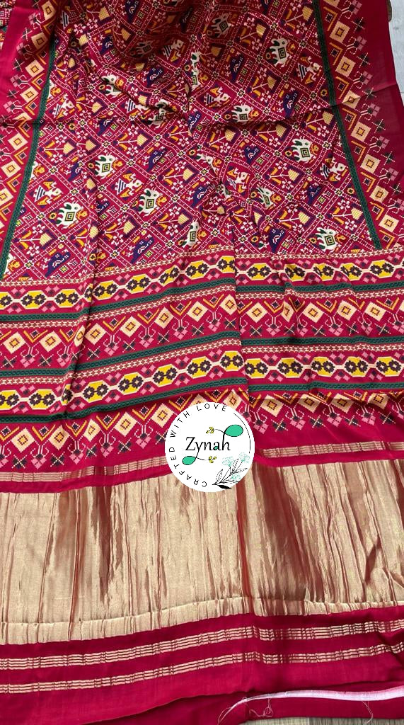 Zynah Pure Gajji Silk Patan Patola Saree with Tissue Zari Pallu; Custom Stitched/Ready-made Blouse, Fall, Petticoat; Shipping available USA, Worldwide