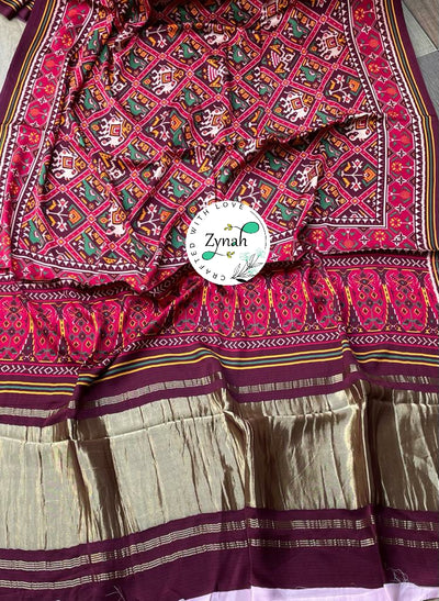 Zynah Pure Gajji Silk Patan Patola Saree with Tissue Zari Pallu; Custom Stitched/Ready-made Blouse, Fall, Petticoat; Shipping available USA, Worldwide