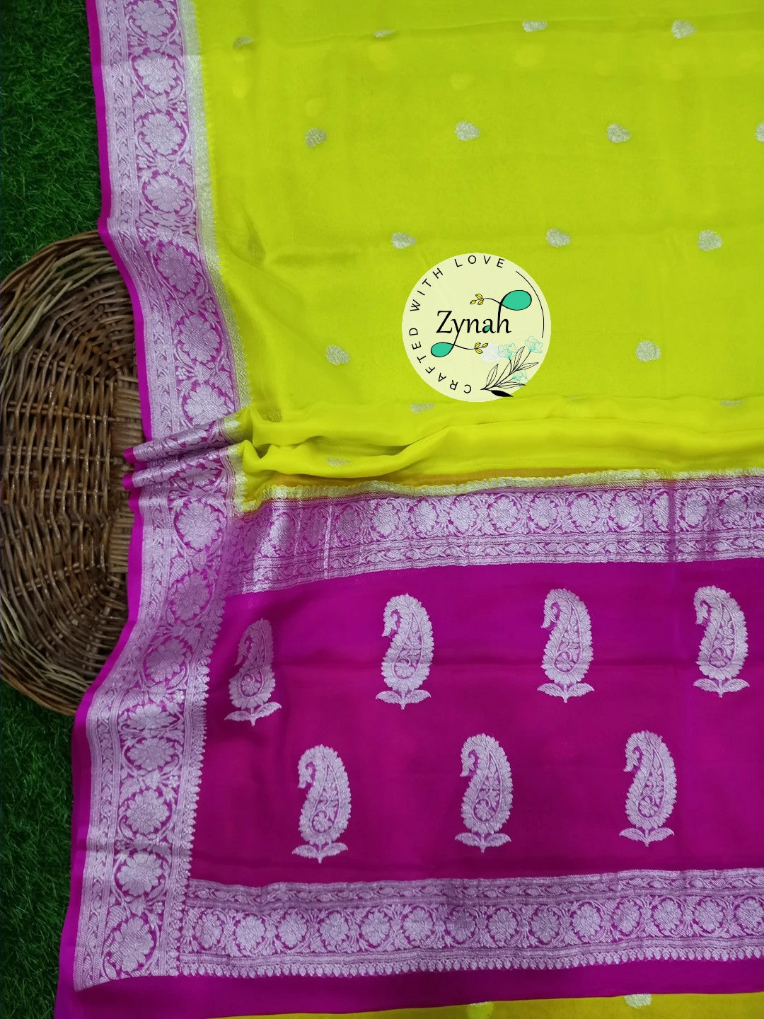 Zynah Pure Banarasi Handloom Khaddi Georgette Saree with Zari Weave; Custom Stitched/Ready-made Blouse, Fall, Petticoat; Shipping available USA, Worldwide