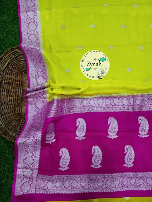 Zynah Pure Banarasi Handloom Khaddi Georgette Saree with Zari Weave; Custom Stitched/Ready-made Blouse, Fall, Petticoat; Shipping available USA, Worldwide