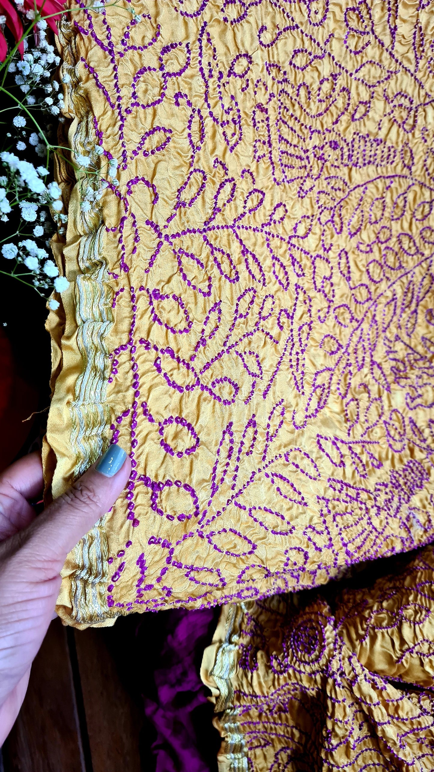 Zynah Pure Gajji Silk Designer Bandhani Saree with Zari Border & Pallu; Custom Stitched/Ready-made Blouse, Fall, Petticoat; Shipping available USA, Worldwide