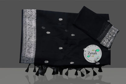 Zynah Pure Banarasi Handloom Khaddi Georgette Saree with Zari Border & Butis; Custom Stitched/Ready-made Blouse, Fall, Petticoat; Shipping available USA, Worldwide