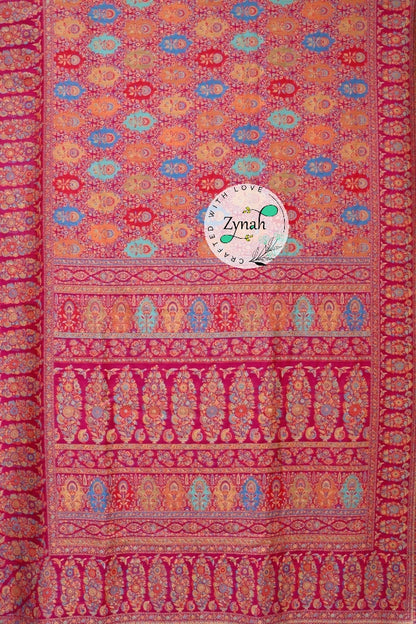 Zynah Pure Silk Kani Jamawar Saree with Grand Pallu & Border; Custom Stitched/Ready-made Blouse, Fall, Petticoat; Shipping available USA, Worldwide
