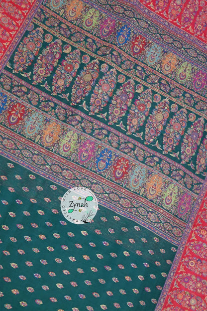Zynah Pure Silk Kani Jamawar Saree with Butis Body, Grand Pallu & Border; Custom Stitched/Ready-made Blouse, Fall, Petticoat; Shipping available USA, Worldwide
