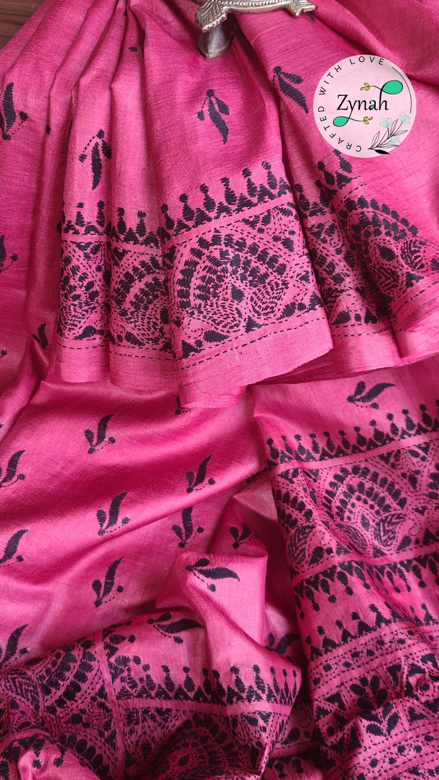 Zynah Pure Tussar Silk Kantha Saree; Custom Stitched/Ready-made Blouse, Fall, Petticoat; Shipping available USA, Worldwide