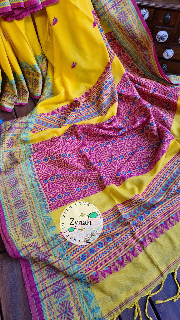 Zynah Pure Organic Khadi(140c) Jamdhani Saree; Custom Stitched/Ready-made Blouse, Fall, Petticoat; Shipping available USA, Worldwide