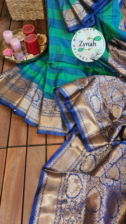 Zynah Pure Tussar Banarasi Silk Saree with Antique Zari; Custom Stitched/Ready-made Blouse, Fall, Petticoat; Shipping available USA, Worldwide