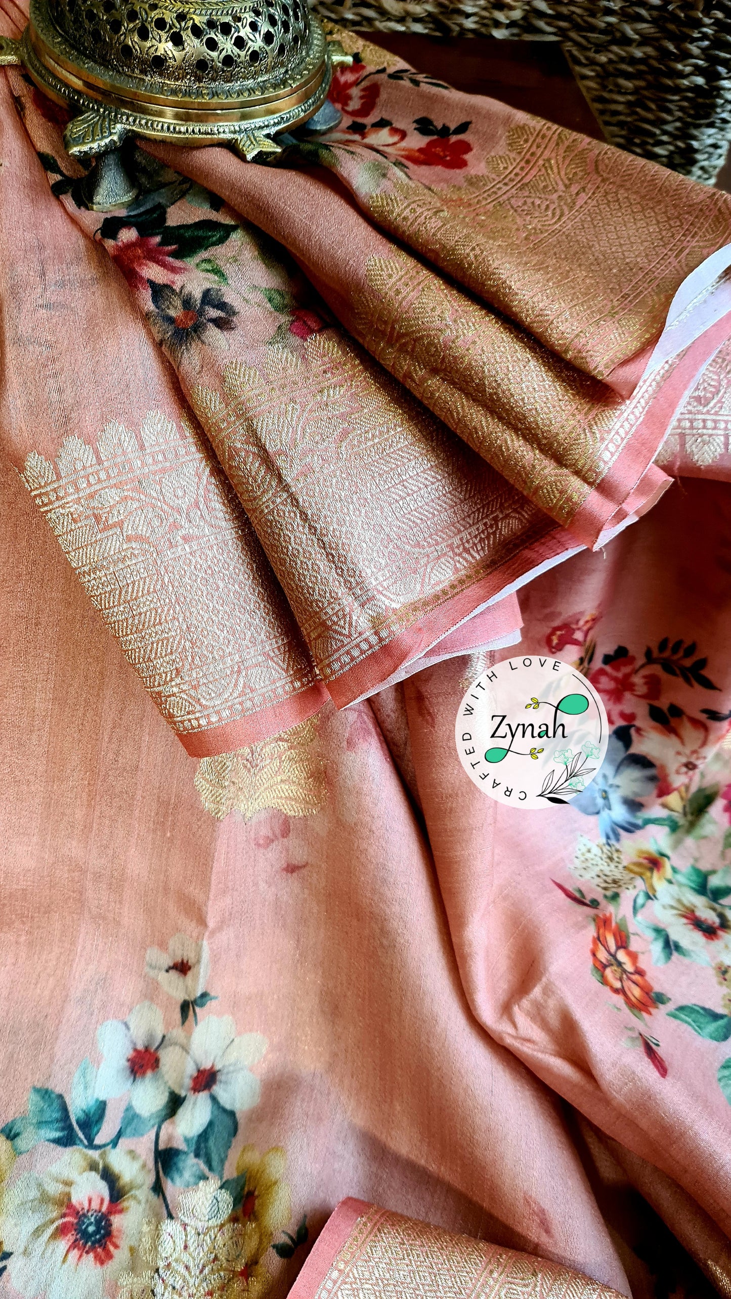 Zynah Pure Tussar Banarasi Silk Saree; Custom Stitched/Ready-made Blouse, Fall, Petticoat; Shipping available USA, Worldwide