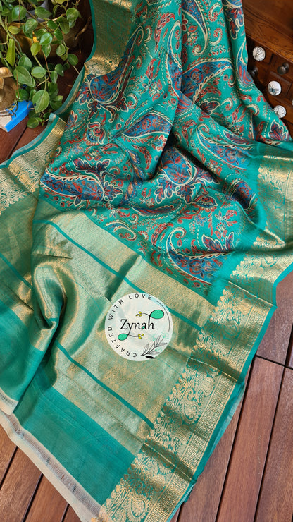 Zynah Pure Tussar Banarasi Silk Saree; Custom Stitched/Ready-made Blouse, Fall, Petticoat; Shipping available USA, Worldwide