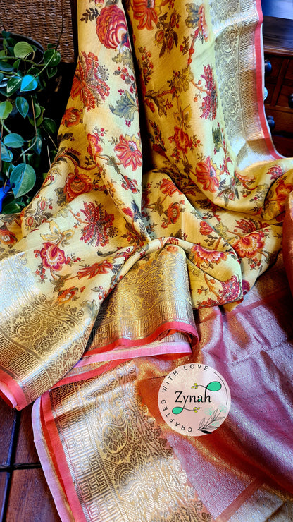 Zynah Pure Tussar Banarasi Silk Saree; Custom Stitched/Ready-made Blouse, Fall, Petticoat; Shipping available USA, Worldwide