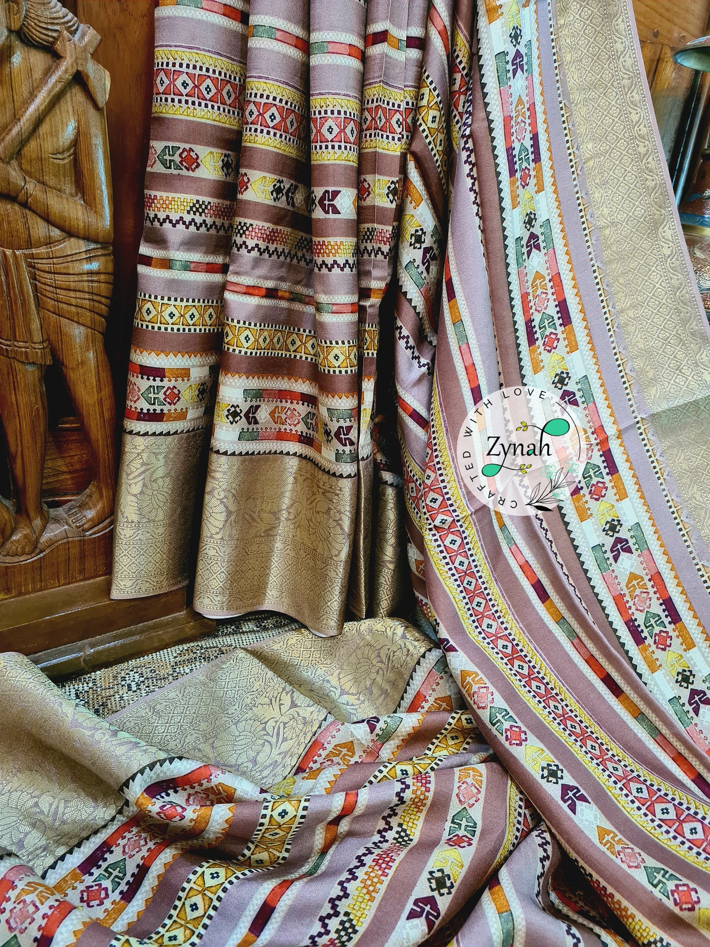 Zynah Pure Munga Silk Saree with Trendy prints & Zari Weave Border; Custom Stitched/Ready-made Blouse, Fall, Petticoat; Shipping available USA, Worldwide