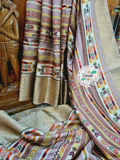 Zynah Pure Munga Silk Saree with Trendy prints & Zari Weave Border; Custom Stitched/Ready-made Blouse, Fall, Petticoat; Shipping available USA, Worldwide
