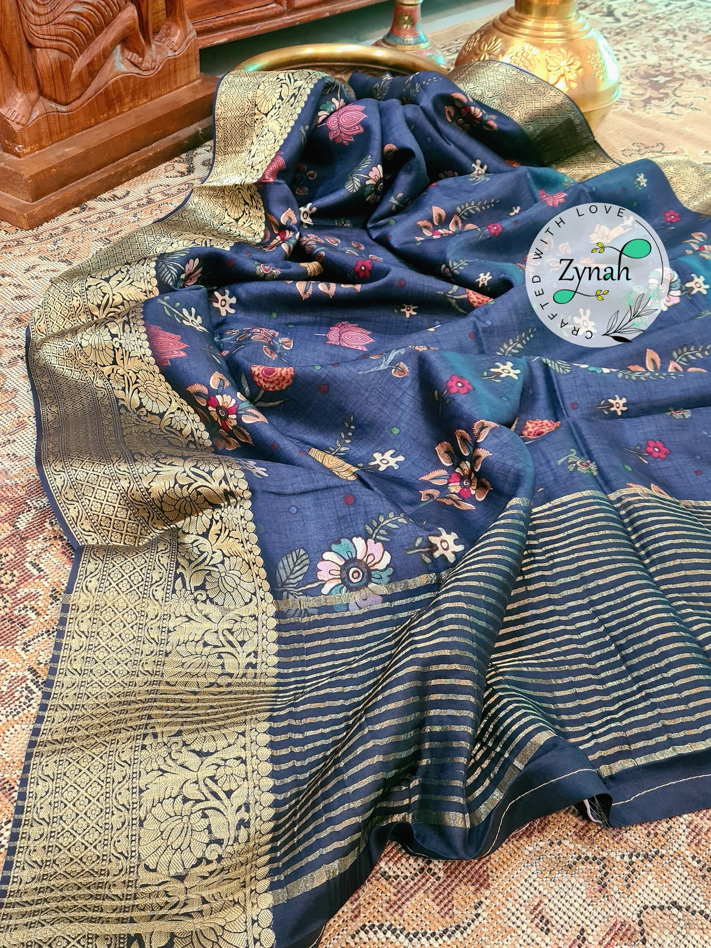 Zynah Pure Munga Silk Saree with Trendy prints & Zari Weave Border; Custom Stitched/Ready-made Blouse, Fall, Petticoat; Shipping available USA, Worldwide