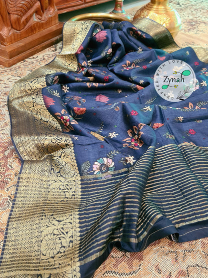Zynah Pure Munga Silk Saree with Trendy prints & Zari Weave Border; Custom Stitched/Ready-made Blouse, Fall, Petticoat; Shipping available USA, Worldwide