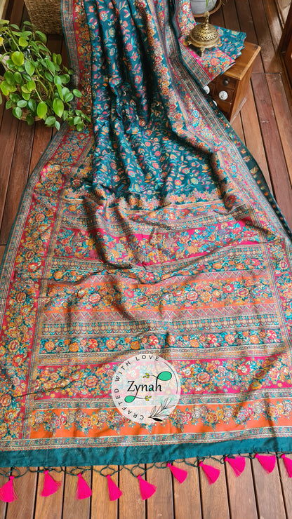 Zynah Pure Kani Silk Cotton Saree with Grand Pallu; Custom Stitched/Ready-made Blouse, Fall, Petticoat; Shipping available USA, Worldwide