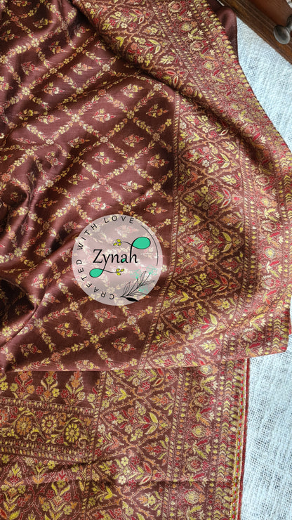 Zynah Pure Silk Kani Jamawar Style Saree with Grand Pallu & Border; Custom Stitched/Ready-made Blouse, Fall, Petticoat; Shipping available USA, Worldwide