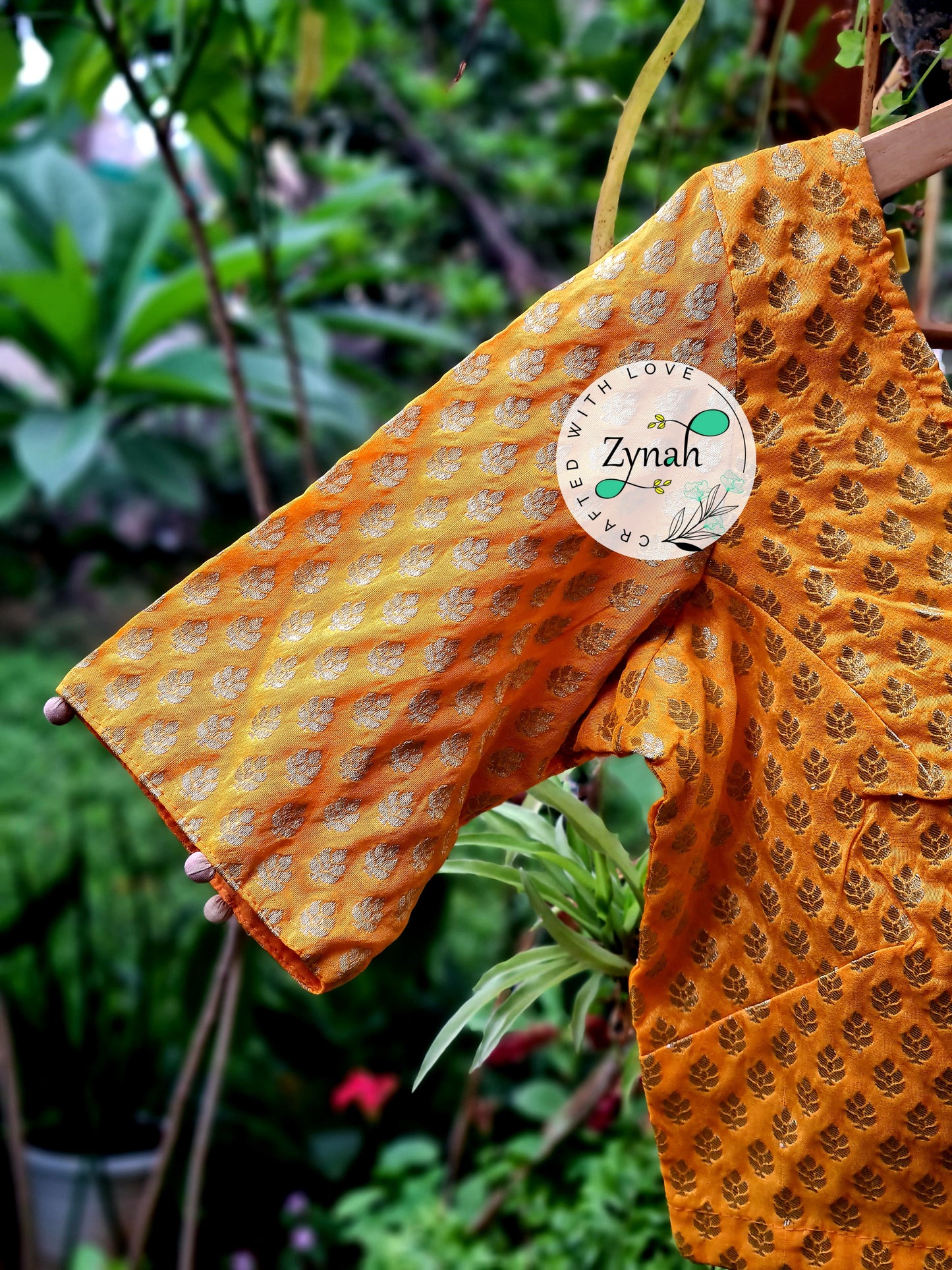 Zynah Pre-order Pure Silk Yellow Color Blouse with Butis weave; Shipping available USA & Worldwide