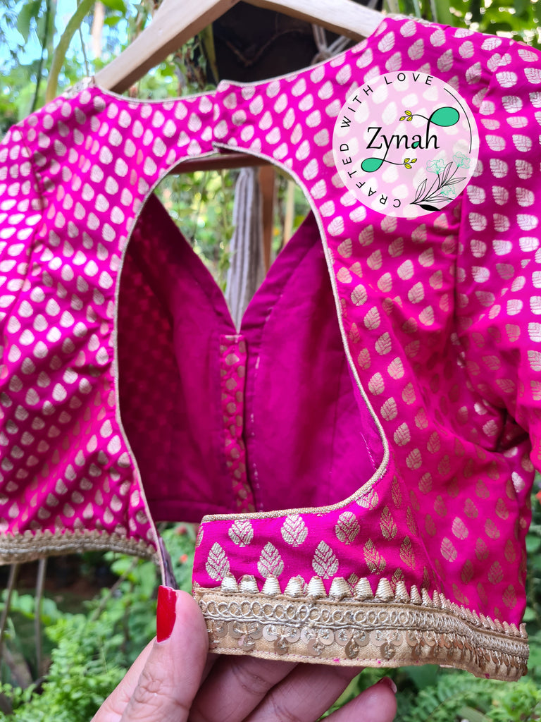 Zynah Pre-order Pure Silk Pink Color Blouse with Butis weave; Shipping available USA & Worldwide